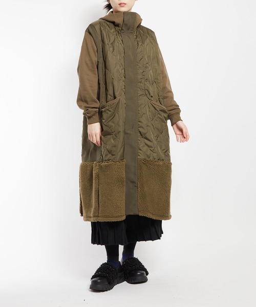 gomme（ゴム）の「アーミーキルト　フーテッドコート（その他アウター・レディース・カーキ/ブラック・MEDIUM）」の7枚目の写真