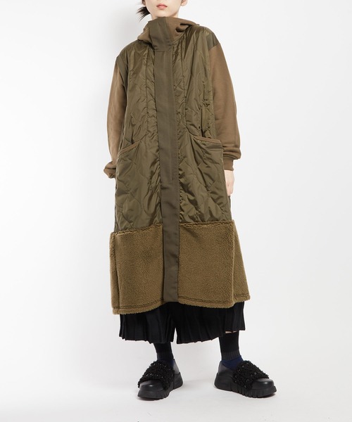 gomme（ゴム）の「アーミーキルト　フーテッドコート（その他アウター・レディース・カーキ/ブラック・MEDIUM）」の8枚目の写真