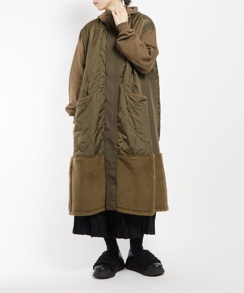 gomme（ゴム）の「アーミーキルト　フーテッドコート（その他アウター・レディース・カーキ/ブラック・MEDIUM）」の9枚目の写真