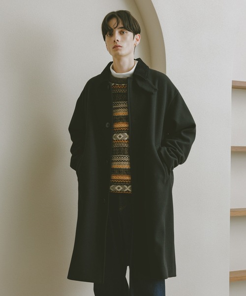 RAGEBLUE（レイジブルー）の「WOOLLYTEC SOUTIEN COLLAR COAT / ウーリーテックステンカラーコート（ステンカラーコート・メンズ・ブラック/ダークグレー・SMALL/LARGE/MEDIUM）」の2枚目の写真