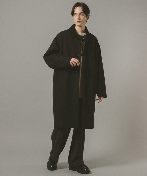 RAGEBLUE（レイジブルー）の「WOOLLYTEC SOUTIEN COLLAR COAT / ウーリーテックステンカラーコート（ステンカラーコート・メンズ・ブラック/ダークグレー・SMALL/LARGE/MEDIUM）」の4枚目の写真