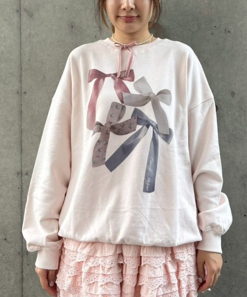 Candy Stripper（キャンディストリッパー）の「RIBBON PRINT スウェット（スウェット・レディース・ネイビー/オフホワイト/ヘザーグレー/ピンク・FREE）」の4枚目の写真