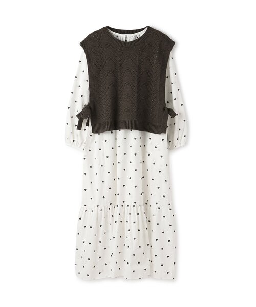 petit main LIEN(プティマインリアン)の「【リンク】ベストつきティアードワンピース(ワンピース・レディース・アイボリー/ブラウン・F)」の2枚目の写真