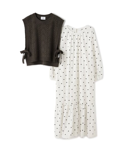 セール】【リンク】ベストつきティアードワンピース（ワンピース