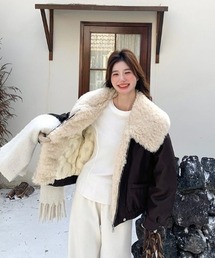 MONO8（モノハチ）の「レオパード柄フェイクファージップブルゾン／グレー・モカ（ブルゾン）」