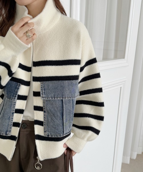 デニムドッキングボーダーニットジャケット