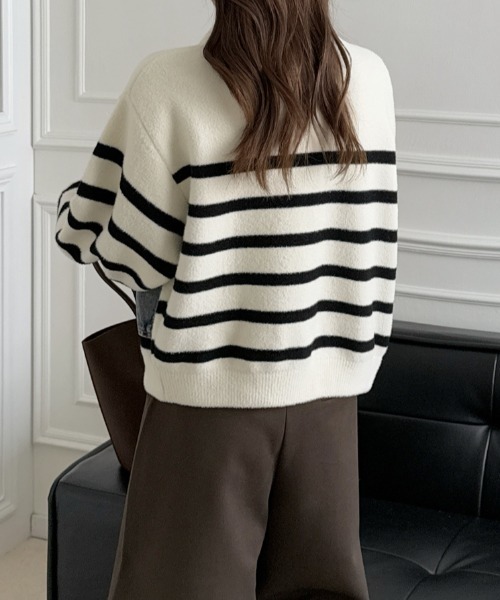 デニムドッキングボーダーニットジャケット