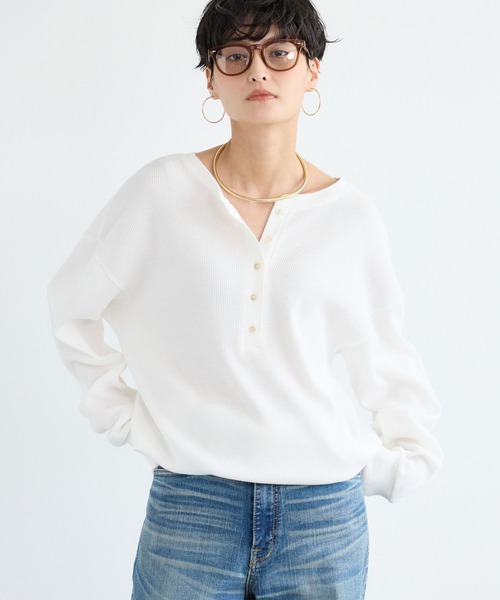 BARNYARDSTORM（バンヤードストーム）の「BARNYARDSTORM / ワッフル2WAYプルオーバー / マシンウォッシャブル（Tシャツ/カットソー・レディース・ベージュ/ホワイト・FREE）」の4枚目の写真