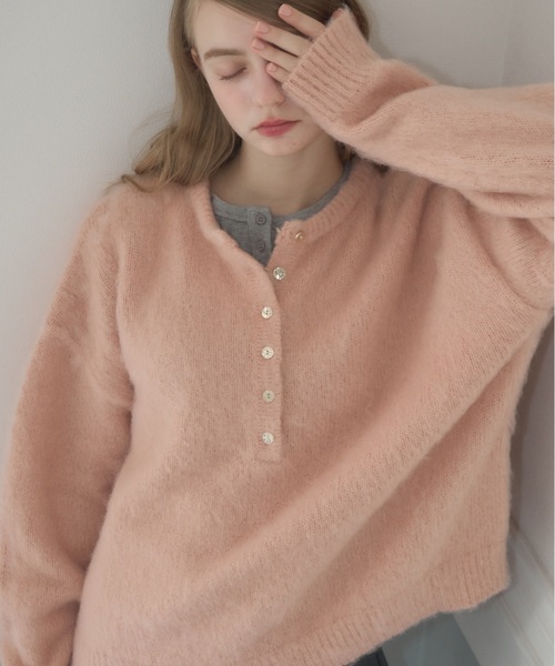 Birthday room(バースデイルーム)の「ウールタッチヘンリーPO/Wool Touch Henry PO(ニット/セーター・レディース・ピンク/ブラック・FREE)」の1枚目の写真