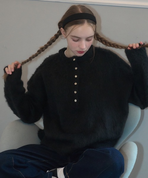 Birthday room(バースデイルーム)の「ウールタッチヘンリーPO/Wool Touch Henry PO(ニット/セーター・レディース・ピンク/ブラック・FREE)」の2枚目の写真