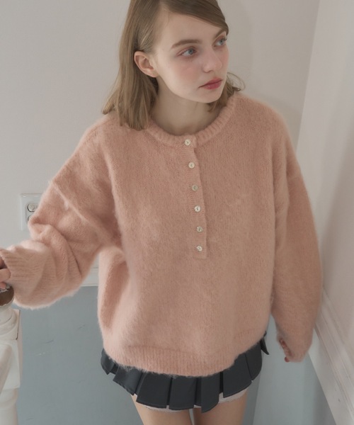 Birthday room(バースデイルーム)の「ウールタッチヘンリーPO/Wool Touch Henry PO(ニット/セーター・レディース・ピンク/ブラック・FREE)」の8枚目の写真