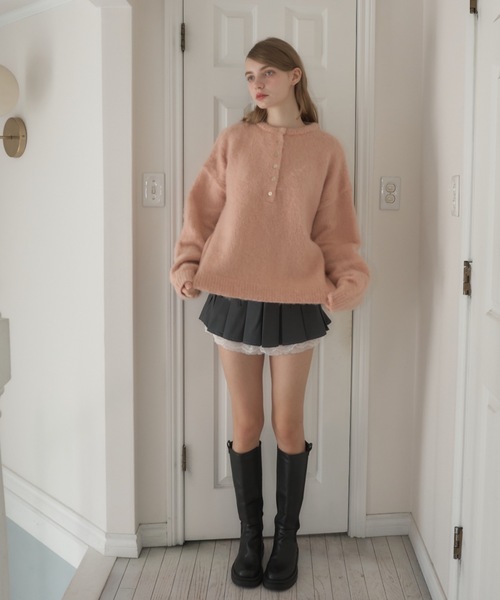 Birthday room(バースデイルーム)の「ウールタッチヘンリーPO/Wool Touch Henry PO(ニット/セーター・レディース・ピンク/ブラック・FREE)」の13枚目の写真