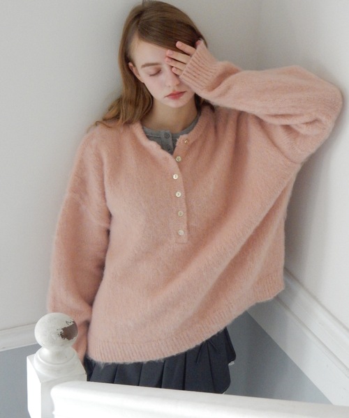 Birthday room(バースデイルーム)の「ウールタッチヘンリーPO/Wool Touch Henry PO(ニット/セーター・レディース・ピンク/ブラック・FREE)」の12枚目の写真