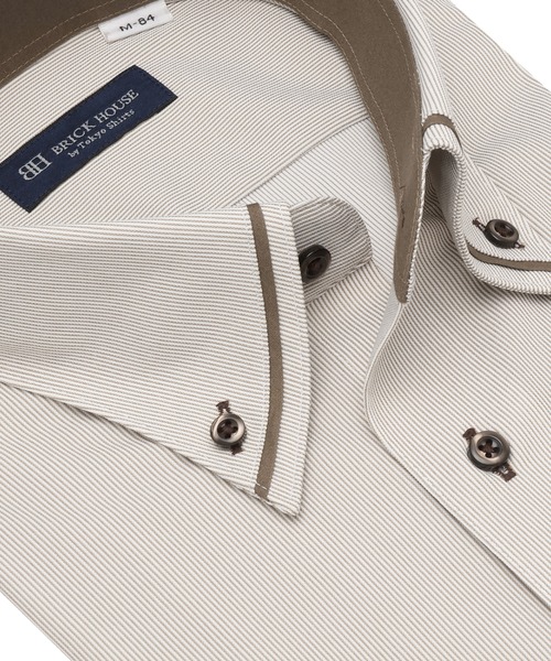 TOKYO SHIRTS(トウキョウシャツ)の「形態安定ノンアイロン ボタンダウン 長袖ストレッチビジネスワイシャツ(ビジネスシャツ・メンズ・ブラウン・首回り39cm-裄丈80cm/首回り39cm-裄丈84cm/首回り41cm-裄丈82cm/首回り41cm-裄丈86cm/首回り42cm-裄丈82cm/首回り42cm-裄丈86cm/首回り43cm-裄丈82cm/首回り43cm-裄丈86cm/首回り37cm-裄丈80cm)」の2枚目の写真