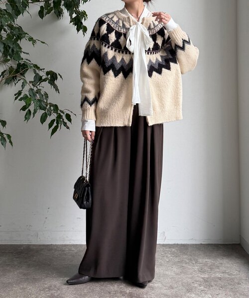 DouDou（ドゥドゥ）の「ノルディック柄ジップニットカーディガン（カーディガン/ボレロ・レディース・アイボリー/グレー・FREE）」の12枚目の写真