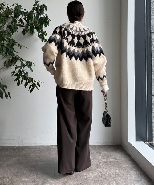 ノルディック柄ジップニットカーディガン（カーディガン/ボレロ