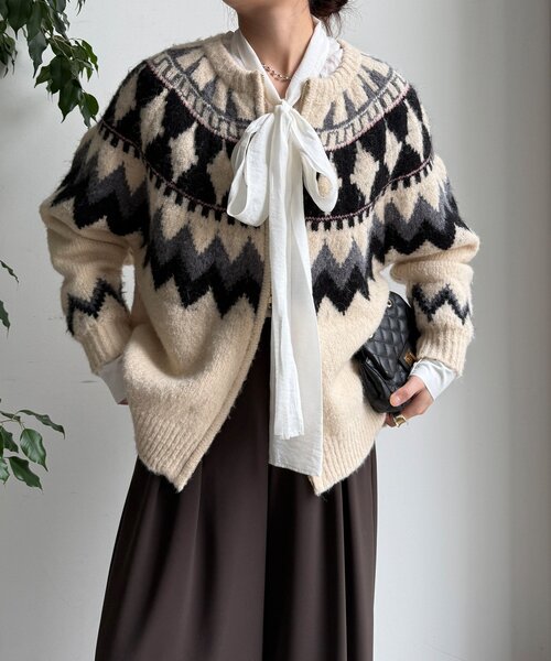 ノルディック柄ジップニットカーディガン（カーディガン/ボレロ