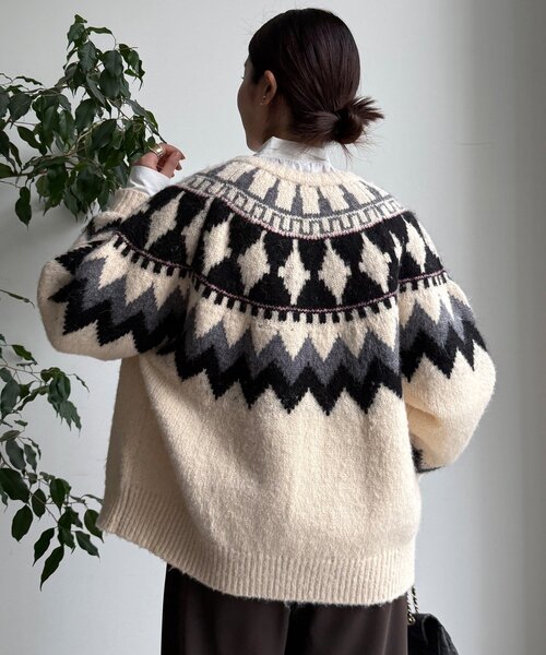 ノルディック柄ジップニットカーディガン（カーディガン/ボレロ