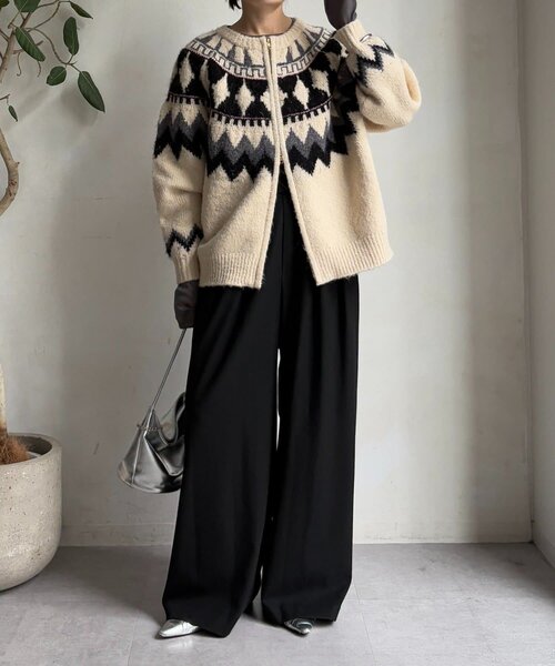 DouDou（ドゥドゥ）の「ノルディック柄ジップニットカーディガン（カーディガン/ボレロ・レディース・アイボリー/グレー・FREE）」の8枚目の写真