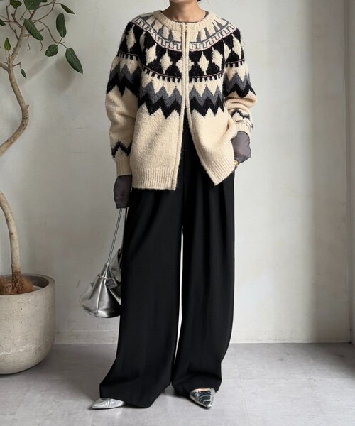 DouDou（ドゥドゥ）の「ノルディック柄ジップニットカーディガン（カーディガン/ボレロ・レディース・アイボリー/グレー・FREE）」の9枚目の写真