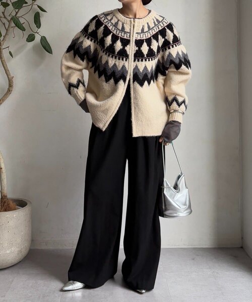 DouDou（ドゥドゥ）の「ノルディック柄ジップニットカーディガン（カーディガン/ボレロ・レディース・アイボリー/グレー・FREE）」の10枚目の写真