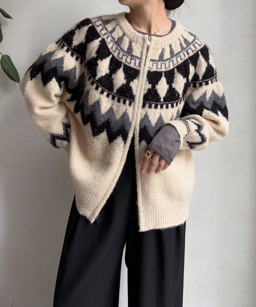 ノルディック柄ジップニットカーディガン（カーディガン/ボレロ