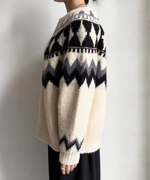 ノルディック柄ジップニットカーディガン（カーディガン/ボレロ