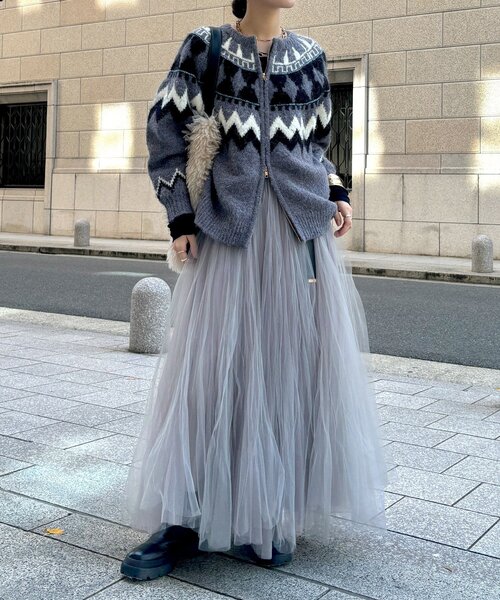 ノルディック柄ジップニットカーディガン（カーディガン/ボレロ