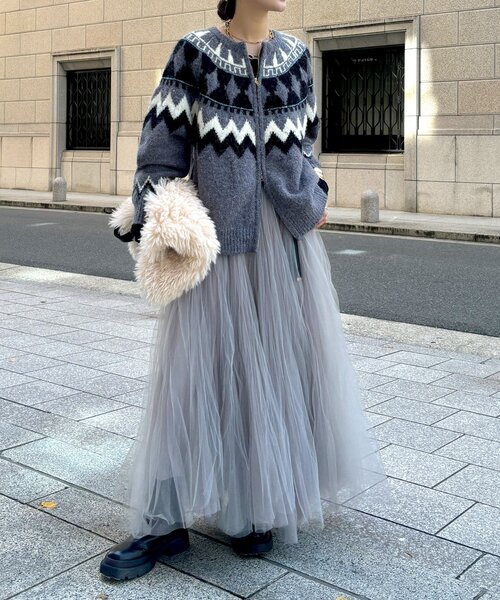 ノルディック柄ジップニットカーディガン（カーディガン/ボレロ