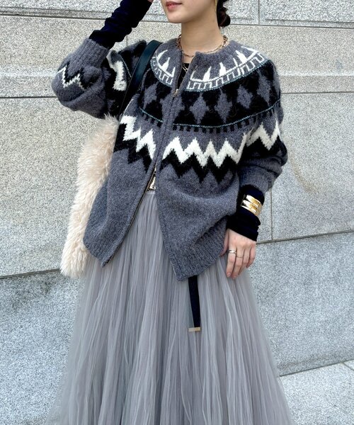 DouDou（ドゥドゥ）の「ノルディック柄ジップニットカーディガン