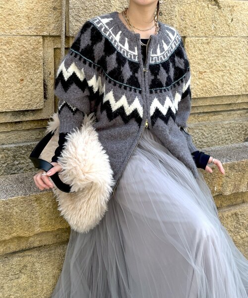 ノルディック柄ジップニットカーディガン（カーディガン/ボレロ