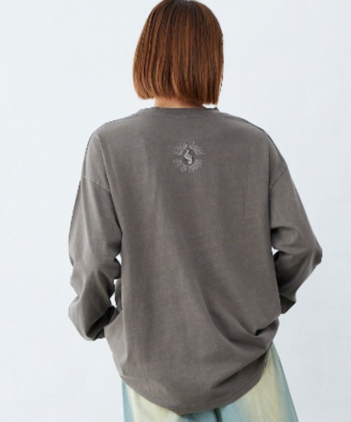 Fluffy BROTHERS(フラッフィーブラザーズ)の「ピグメント加工ロンT(大人サイズ)(Tシャツ/カットソー・メンズ・パープル/ダークブラウン・XL/L/M)」の2枚目の写真