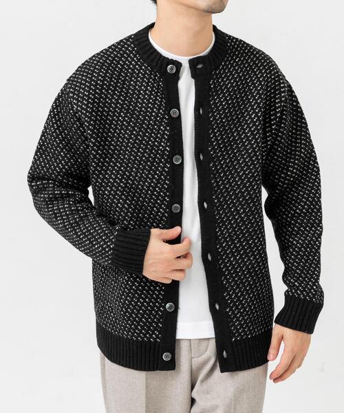 セール】『XLサイズあり』バーズアイ柄クルーニットカーディガン