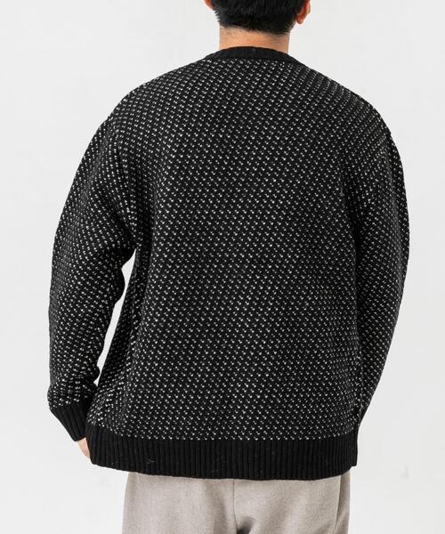 セール】『XLサイズあり』バーズアイ柄クルーニットカーディガン