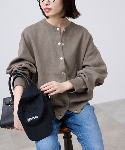 SLOBE IENA（スローブイエナ）の「《WEB限定/追加4》ダブルフェイスジャージースナップカーディガン（カーディガン/ボレロ・メンズ・ブルー系その他/カーキ・FREE）」の8枚目の写真