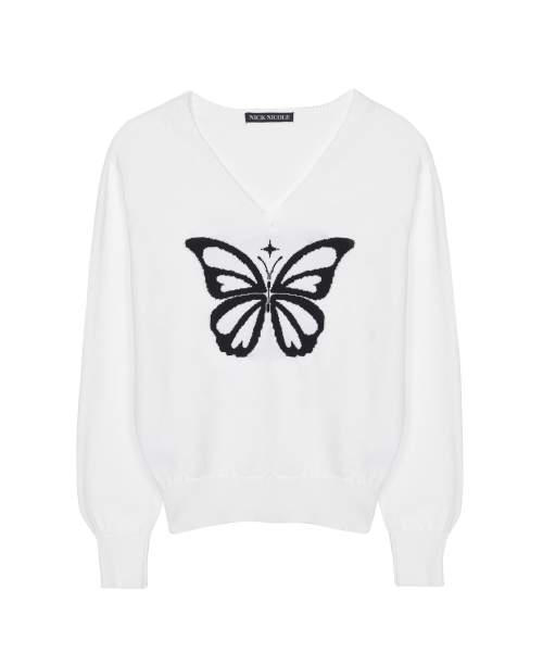 NICK&NICOLE（ニックアンドニコール）の「BUTTERFLY V NECK JACQUARD KNIT_IVORY（ニット/セーター・レディース・その他・FREE）」の4枚目の写真