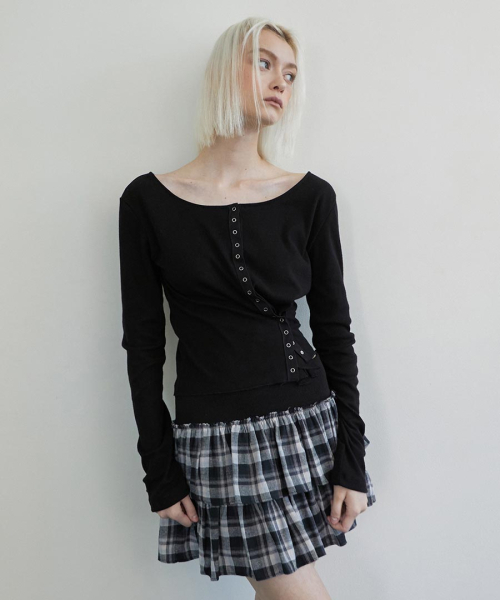 RENSE(レンセ)の「Line Snap Long Sleeve Black(Tシャツ/カットソー・レディース・その他・FREE)」の1枚目の写真