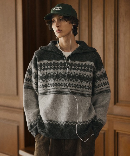 クラシック ノルディック ハーフジップニット 【100% wool】（ニット