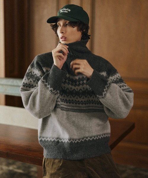 Bleme（ブレム）の「クラシック ノルディック ハーフジップニット 【100% wool】（ニット/セーター・メンズ・グレー/ブラウン・M/S/XL/L）」の6枚目の写真