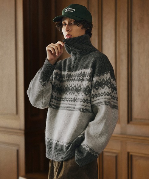 Bleme（ブレム）の「クラシック ノルディック ハーフジップニット 【100% wool】（ニット/セーター・メンズ・グレー/ブラウン・M/S/XL/L）」の7枚目の写真