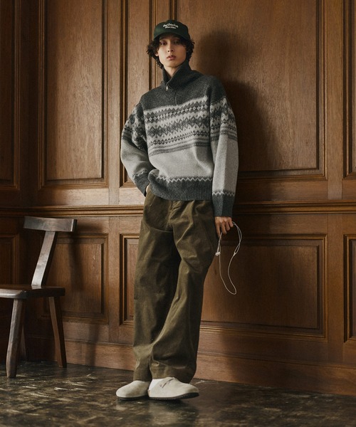 Bleme（ブレム）の「クラシック ノルディック ハーフジップニット 【100% wool】（ニット/セーター・メンズ・グレー/ブラウン・M/S/XL/L）」の8枚目の写真