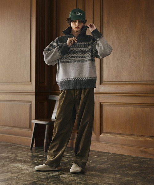 Bleme（ブレム）の「クラシック ノルディック ハーフジップニット 【100% wool】（ニット/セーター・メンズ・グレー/ブラウン・M/S/XL/L）」の10枚目の写真