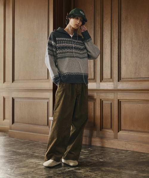 Bleme（ブレム）の「クラシック ノルディック ハーフジップニット 【100% wool】（ニット/セーター・メンズ・グレー/ブラウン・M/S/XL/L）」の11枚目の写真