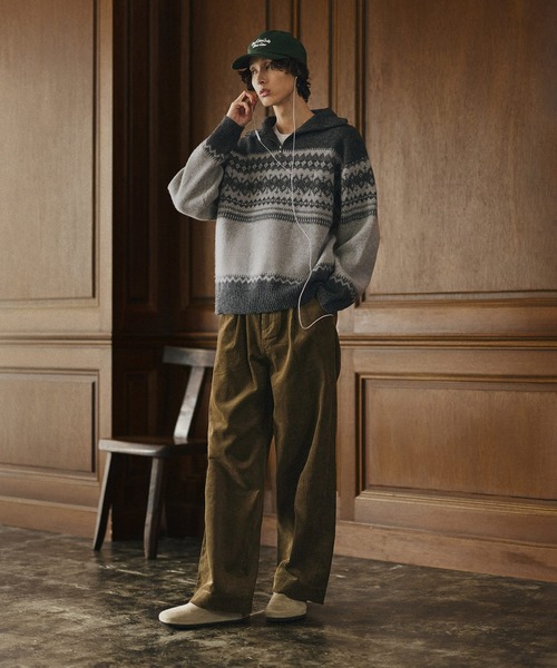 Bleme（ブレム）の「クラシック ノルディック ハーフジップニット 【100% wool】（ニット/セーター・メンズ・グレー/ブラウン・M/S/XL/L）」の12枚目の写真