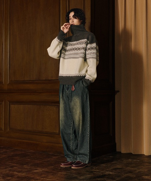 Bleme（ブレム）の「クラシック ノルディック ハーフジップニット 【100% wool】（ニット/セーター・メンズ・グレー/ブラウン・M/S/XL/L）」の20枚目の写真