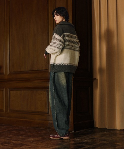 Bleme（ブレム）の「クラシック ノルディック ハーフジップニット 【100% wool】（ニット/セーター・メンズ・グレー/ブラウン・M/S/XL/L）」の22枚目の写真