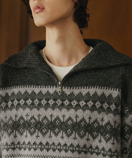 クラシック ノルディック ハーフジップニット 【100% wool】（ニット