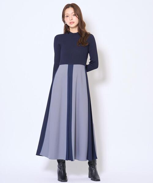 AND COUTURE(アンドクチュール)の「配色ドッキングワンピース(ワンピース・レディース・ネイビー/ブラック・FREE)」の2枚目の写真