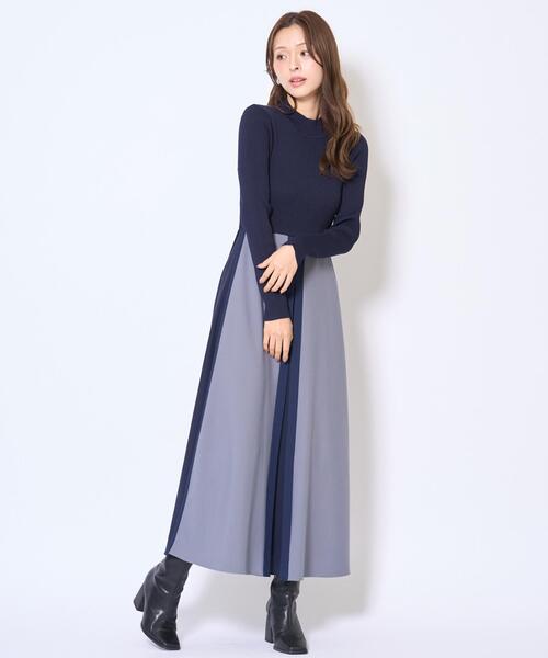 AND COUTURE(アンドクチュール)の「配色ドッキングワンピース(ワンピース・レディース・ネイビー/ブラック・FREE)」の3枚目の写真
