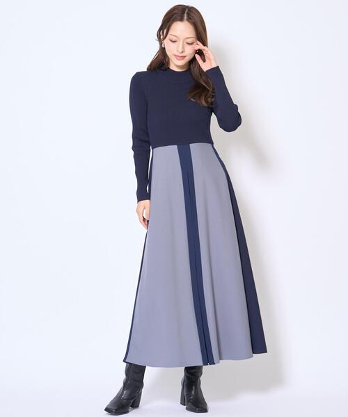 AND COUTURE(アンドクチュール)の「配色ドッキングワンピース(ワンピース・レディース・ネイビー/ブラック・FREE)」の4枚目の写真